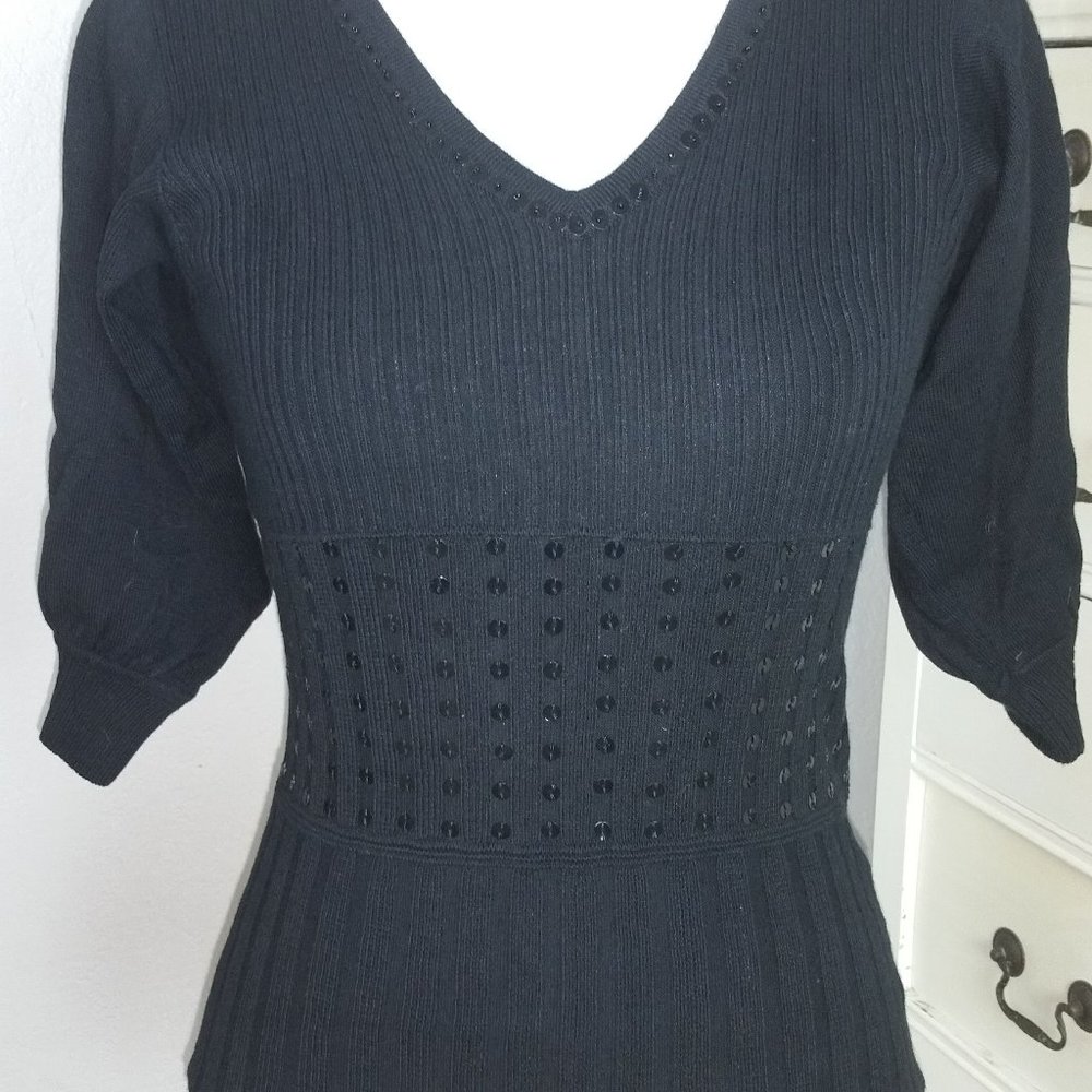 Sequined black v neck sweater